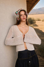 Load image into Gallery viewer, BELL SLEEVE FRONT BUTTON CROCHET KNIT CARDIGAN : NATURAL
