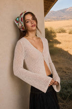 Load image into Gallery viewer, BELL SLEEVE FRONT BUTTON CROCHET KNIT CARDIGAN : NATURAL
