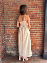 Load image into Gallery viewer, Dresses Darcie | Light Khaki Pintuck Detail Spaghetti Strap Midi Sundress
