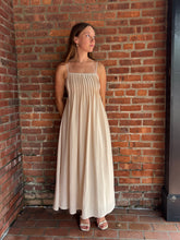 Load image into Gallery viewer, Dresses Darcie | Light Khaki Pintuck Detail Spaghetti Strap Midi Sundress

