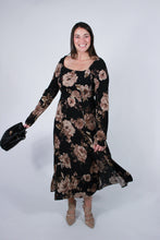 Load image into Gallery viewer, Dresses Kristin | Black Floral Long Sleeve Midi Dress
