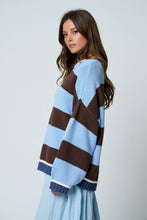 Load image into Gallery viewer, OVERSIZED STRIPE CREW NECK LONG SLEEVE SWEATER: BLUE
