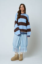 Load image into Gallery viewer, OVERSIZED STRIPE CREW NECK LONG SLEEVE SWEATER: BLUE
