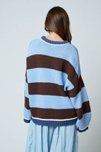 Load image into Gallery viewer, OVERSIZED STRIPE CREW NECK LONG SLEEVE SWEATER: BLUE
