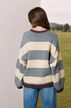 Load image into Gallery viewer, OVERSIZED STRIPE CREW NECK LONG SLEEVE SWEATER: GREY

