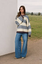 Load image into Gallery viewer, OVERSIZED STRIPE CREW NECK LONG SLEEVE SWEATER: GREY
