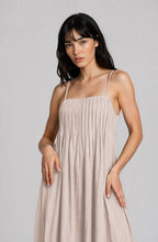Load image into Gallery viewer, PINTUCK DETAIL SPAGHETTI STRAP MIDI SUNDRESS : LIGHT KHAKI
