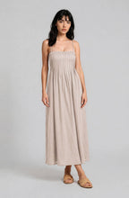 Load image into Gallery viewer, PINTUCK DETAIL SPAGHETTI STRAP MIDI SUNDRESS : LIGHT KHAKI
