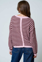 Load image into Gallery viewer, Sam | STRIPE RELAXED BACK BUTTON DETAIL KNIT SWEATER: LIGHT PINK

