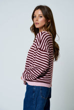 Load image into Gallery viewer, Sam | STRIPE RELAXED BACK BUTTON DETAIL KNIT SWEATER: LIGHT PINK
