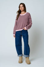 Load image into Gallery viewer, Sam | STRIPE RELAXED BACK BUTTON DETAIL KNIT SWEATER: LIGHT PINK
