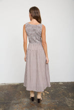 Load image into Gallery viewer, SMOCKED GINGHAM TIERED SLEEVELESS MIDI DRESS: BROWN
