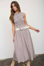 Load image into Gallery viewer, SMOCKED GINGHAM TIERED SLEEVELESS MIDI DRESS: BROWN

