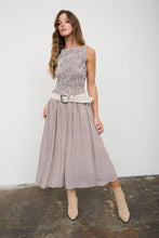 Load image into Gallery viewer, SMOCKED GINGHAM TIERED SLEEVELESS MIDI DRESS: BROWN
