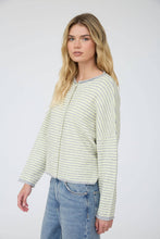 Load image into Gallery viewer, STRIPE RAW EDGE DROP SHOULDER KNIT CARDIGAN : BUTTER YELLOW
