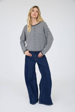 Load image into Gallery viewer, STRIPE RAW EDGE DROP SHOULDER KNIT CARDIGAN : CHARCOAL
