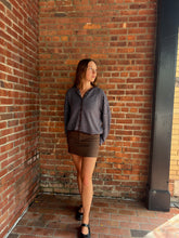 Load image into Gallery viewer, Sweater Logan | Brown and Blue Stripe Raw Edge Drop Shoulder Knit Cardigan

