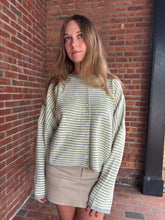 Load image into Gallery viewer, Sweater Logan | Butter Yellow Stripe Raw Edge Drop Shoulder Knit Cardigan
