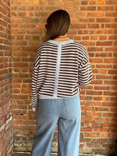 Load image into Gallery viewer, Sweater Sam | Light Blue Stripe Relaxed Back Button Detail Knit Sweater
