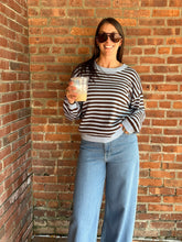 Load image into Gallery viewer, Sweater Sam | Light Blue Stripe Relaxed Back Button Detail Knit Sweater
