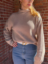 Load image into Gallery viewer, Sweater Willa | Light Taupe Ribbed Rolled Mock Neck Cropped Knit Sweater
