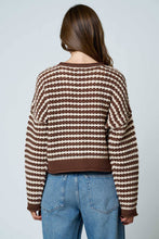 Load image into Gallery viewer, TEXTURED STRIPE CROCHET KNIT BUTTON DOWN CARDIGAN : BROWN
