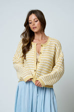 Load image into Gallery viewer, TEXTURED STRIPE CROCHET KNIT BUTTON DOWN CARDIGAN : BUTTER YELLOW
