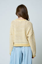 Load image into Gallery viewer, TEXTURED STRIPE CROCHET KNIT BUTTON DOWN CARDIGAN : BUTTER YELLOW
