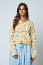 Load image into Gallery viewer, TEXTURED STRIPE CROCHET KNIT BUTTON DOWN CARDIGAN : BUTTER YELLOW
