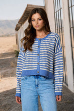 Load image into Gallery viewer, TEXTURED STRIPE CROCHET KNIT BUTTON DOWN CARDIGAN : DUSTY BLUE
