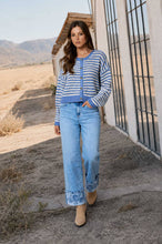 Load image into Gallery viewer, TEXTURED STRIPE CROCHET KNIT BUTTON DOWN CARDIGAN : DUSTY BLUE
