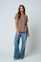 Load image into Gallery viewer, TEXTURED STRIPE ROUND NECK DOLMAN SLEEVE KNIT TOP: BROWN
