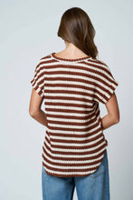 Load image into Gallery viewer, TEXTURED STRIPE ROUND NECK DOLMAN SLEEVE KNIT TOP: BROWN
