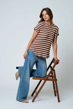 Load image into Gallery viewer, TEXTURED STRIPE ROUND NECK DOLMAN SLEEVE KNIT TOP: BROWN
