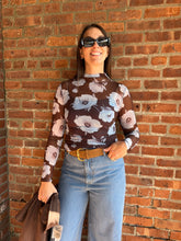 Load image into Gallery viewer, Tops Jovie | Mesh Floral Mock Neck Long Sleeve Knit Top
