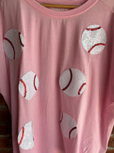 Load image into Gallery viewer, Baseball Sequin Baseball Tee | Pink
