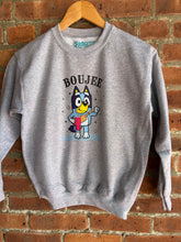Load image into Gallery viewer, Graphic Apparel Bluey Boujee | Youth Grey Crew Sweatshirt
