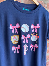 Load image into Gallery viewer, Graphic Baseball Baseball Bow Collage | Navy Youth Graphic Tee
