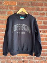 Load image into Gallery viewer, Graphic Baseball Cooperstown NY Varsity | Black/ Black Crewneck Graphic Sweatshirt
