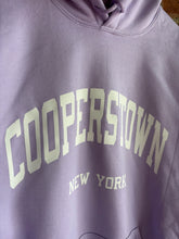 Load image into Gallery viewer, Graphic Baseball Cooperstown NY Varsity HOODIE | Purple &amp; White Sweatshirt
