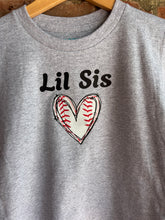 Load image into Gallery viewer, Graphic Baseball Lil Sis Baseball Heart | Toddler Grey Graphic Tee
