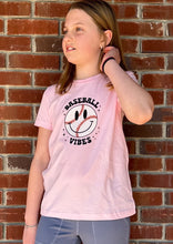 Load image into Gallery viewer, Graphic Baseball Youth Baseball Vibes | Pink Graphic Tee
