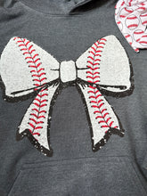 Load image into Gallery viewer, Graphic Baseball Youth Glitter Bow Baseball | Graphic Hoodie Sweatshirt
