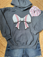Load image into Gallery viewer, Graphic Baseball Youth Glitter Bow Baseball | Graphic Hoodie Sweatshirt
