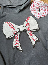 Load image into Gallery viewer, Graphic Baseball Youth Glitter Bow Baseball | Graphic Hoodie Sweatshirt
