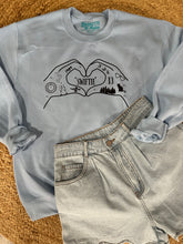 Load image into Gallery viewer, Graphic Music TS Heart Hands | Adult Blue Graphic Sweatshirt
