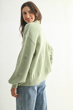 Load image into Gallery viewer, Sweater Cozy Pastel Cardigan with Floral Embellishments
