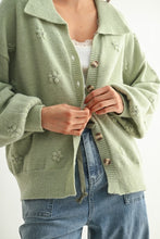 Load image into Gallery viewer, Sweater Cozy Pastel Cardigan with Floral Embellishments
