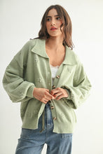 Load image into Gallery viewer, Sweater Cozy Pastel Cardigan with Floral Embellishments
