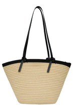 Load image into Gallery viewer, Bags Black Vegan Leather Trim Braided Beach Tote Bag
